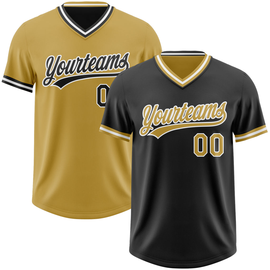 Custom Black Old Gold-White Reversible Pullover Baseball Jersey Shirt