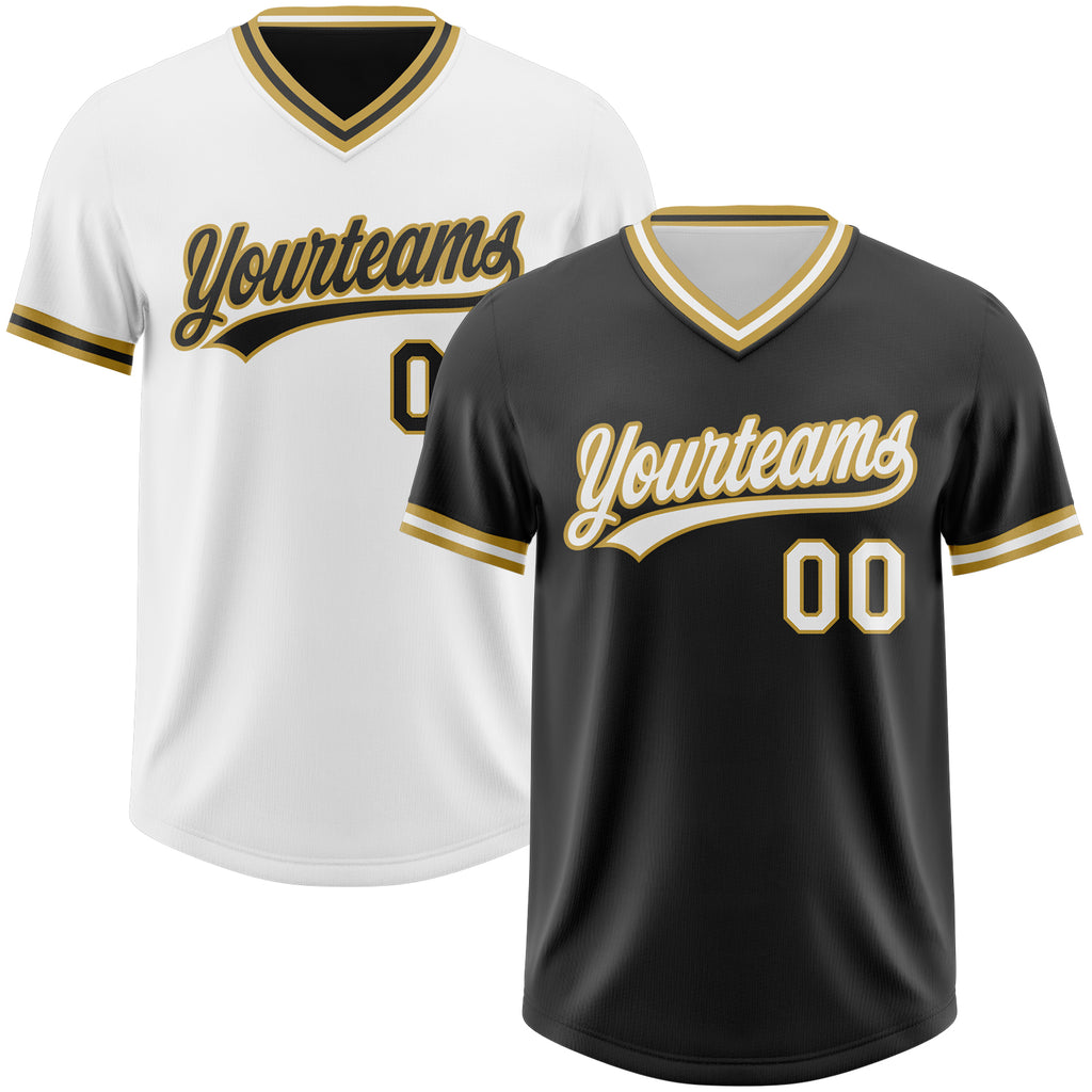 Custom Black White-Old Gold Reversible Pullover Baseball Jersey Shirt
