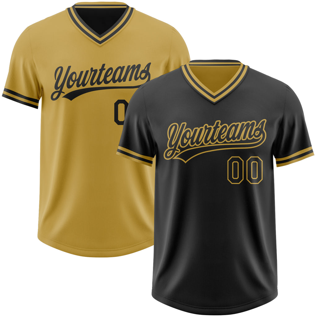 Custom Black-Old Gold Reversible Pullover Baseball Jersey Shirt