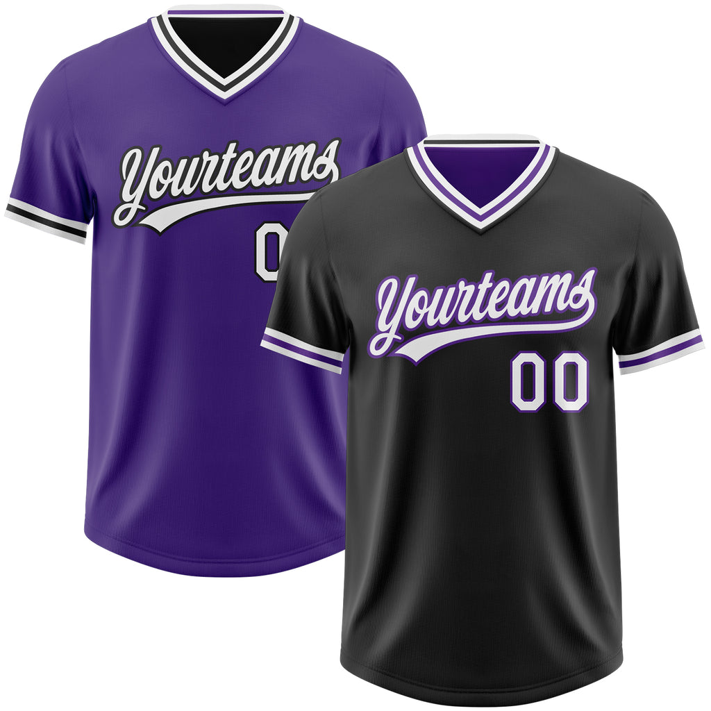 Custom Black White-Purple Reversible Pullover Baseball Jersey Shirt