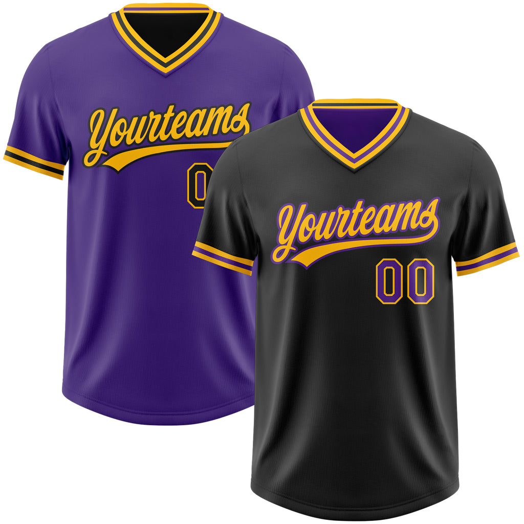 Custom Black Purple-Gold Reversible Pullover Baseball Jersey Shirt
