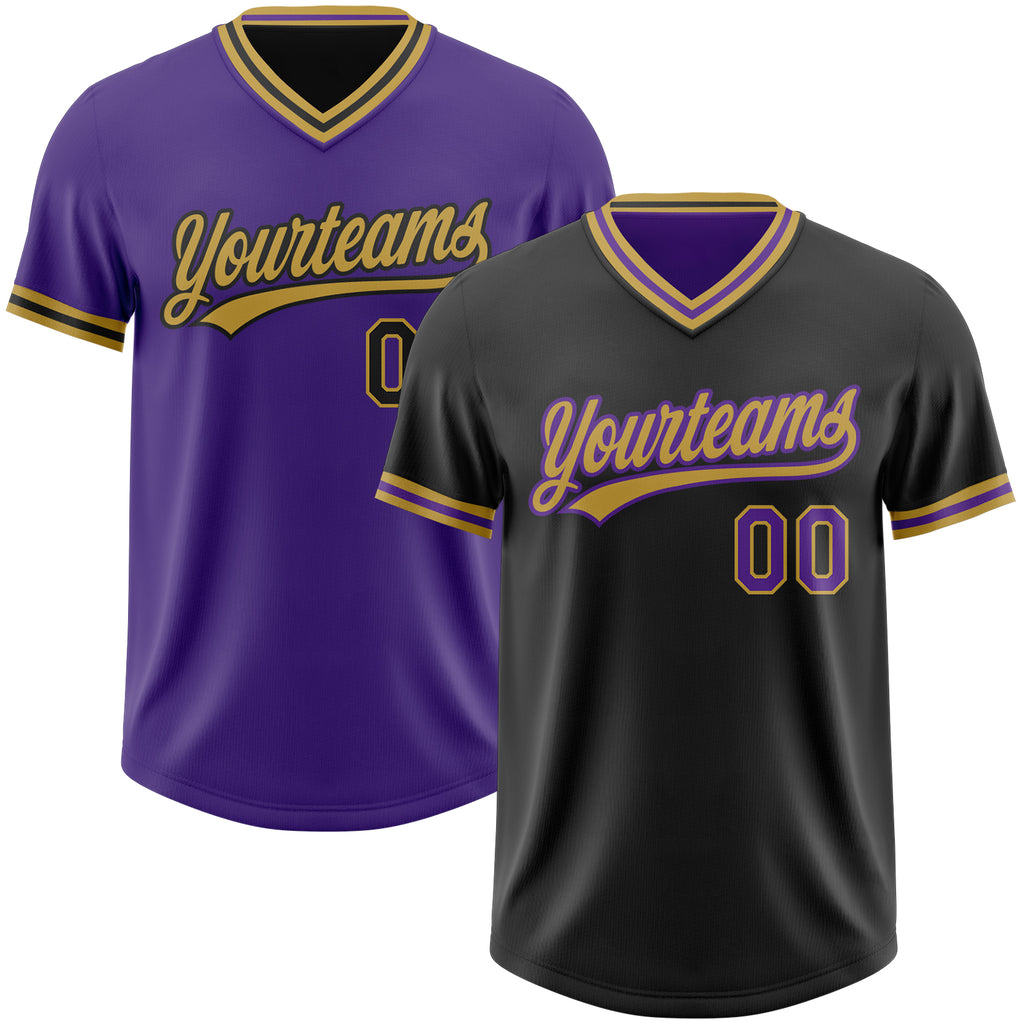 Custom Black Purple-Old Gold Reversible Pullover Baseball Jersey Shirt