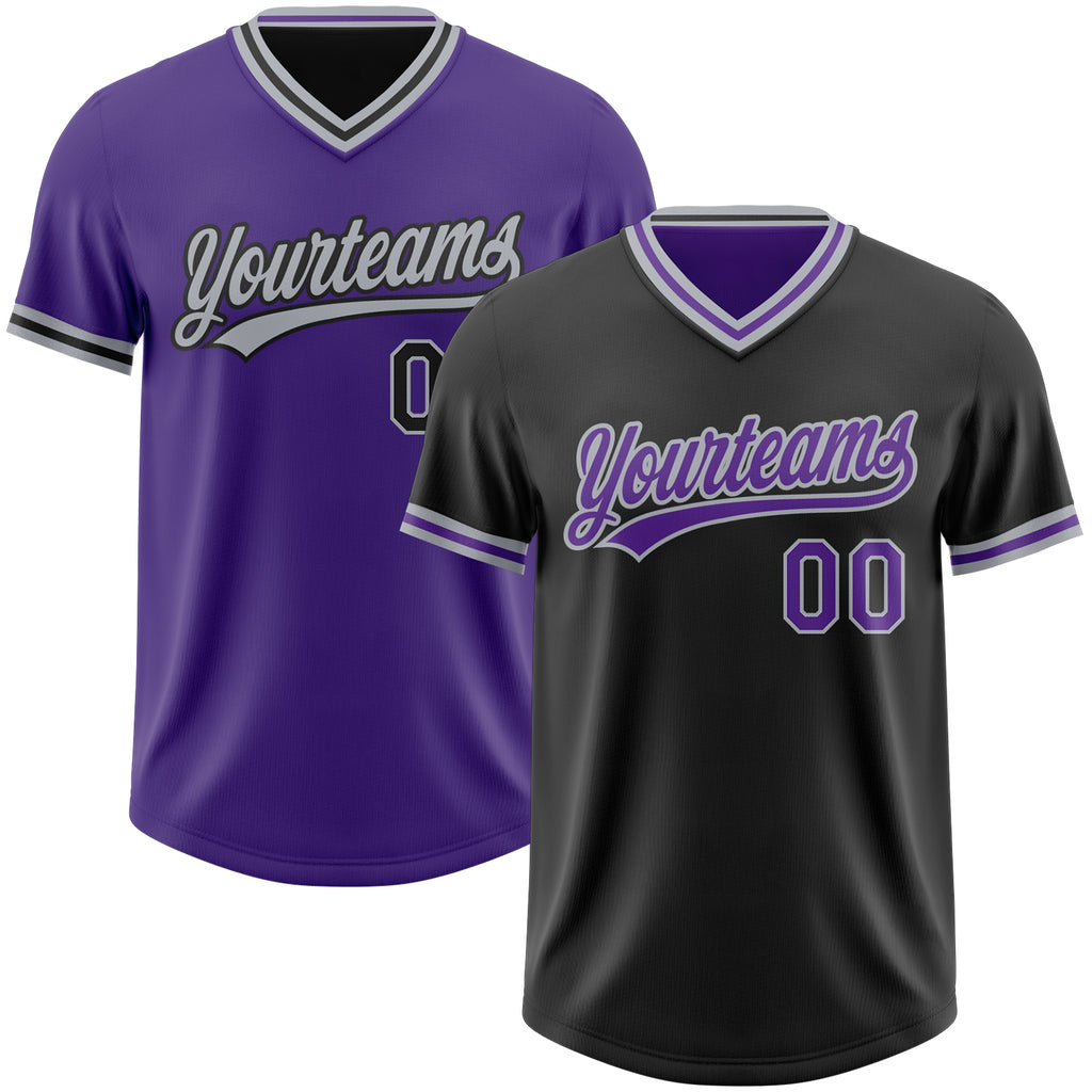Custom Black Purple-Gray Reversible Pullover Baseball Jersey Shirt