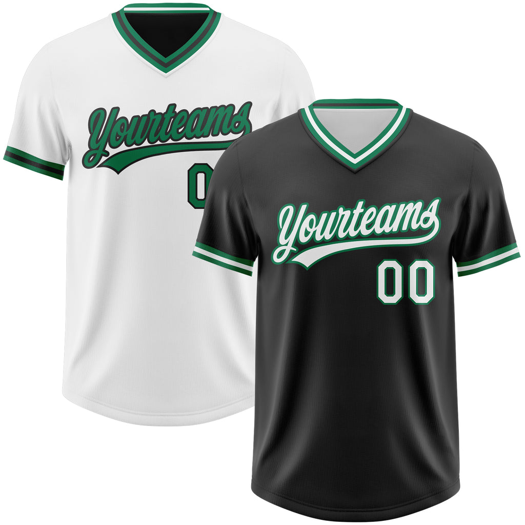 Custom Black White-Kelly Green Reversible Pullover Baseball Jersey Shirt