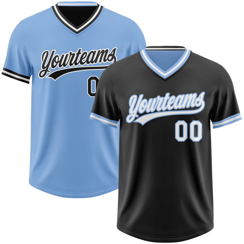 Custom Black White-Light Blue Reversible Pullover Baseball Jersey Shirt
