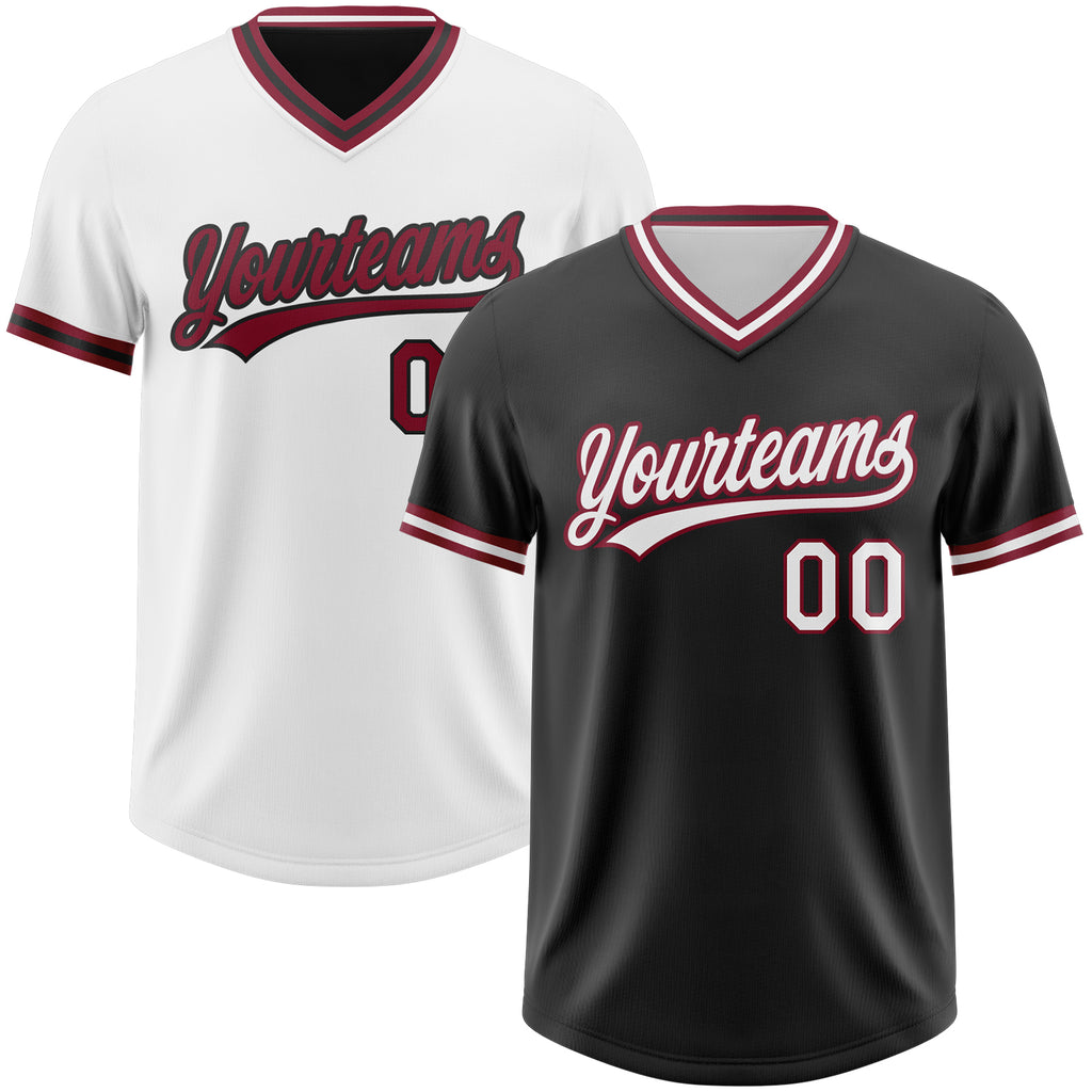 Custom Black White-Crimson Reversible Pullover Baseball Jersey Shirt