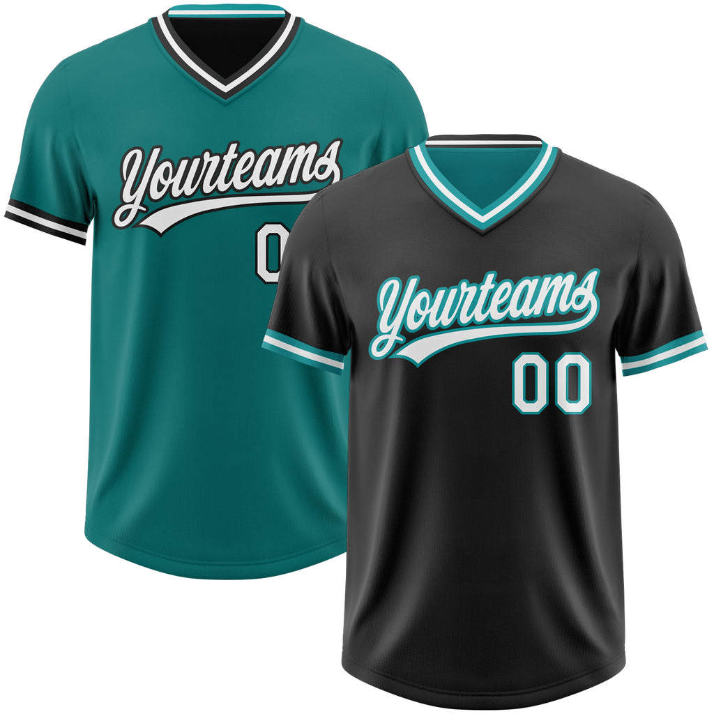 Custom Black White-Teal Reversible Pullover Baseball Jersey Shirt