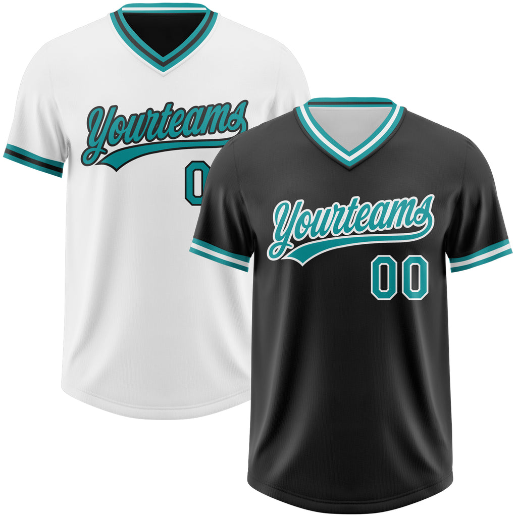 Custom Black Teal-White Reversible Pullover Baseball Jersey Shirt