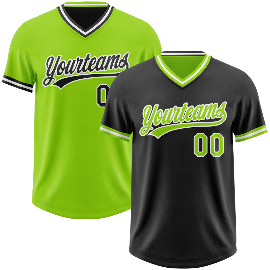 Custom Black Neon Green-White Reversible Pullover Baseball Jersey Shirt
