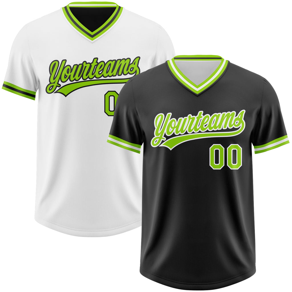 Custom Black Neon Green-White Reversible Pullover Baseball Jersey Shirt