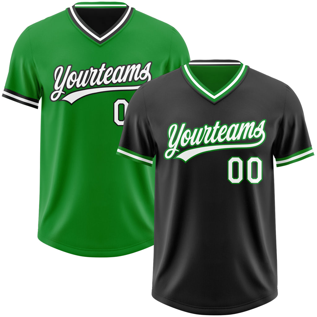 Custom Black White-Grass Green Reversible Pullover Baseball Jersey Shirt