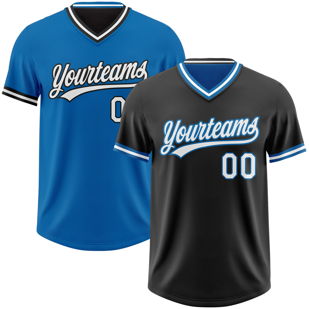 Custom Black White-Blue Reversible Pullover Baseball Jersey Shirt