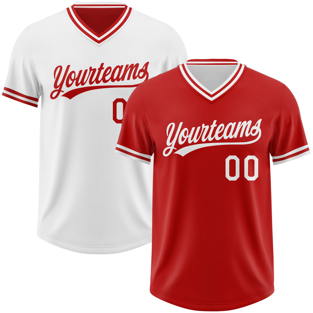 Custom Red-White Reversible Pullover Baseball Jersey Shirt