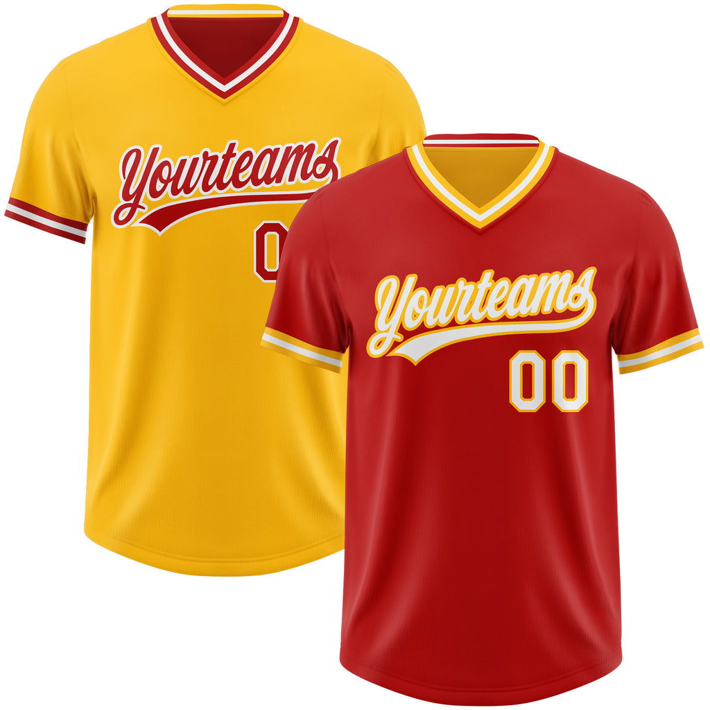Custom Red White-Gold Reversible Pullover Baseball Jersey Shirt