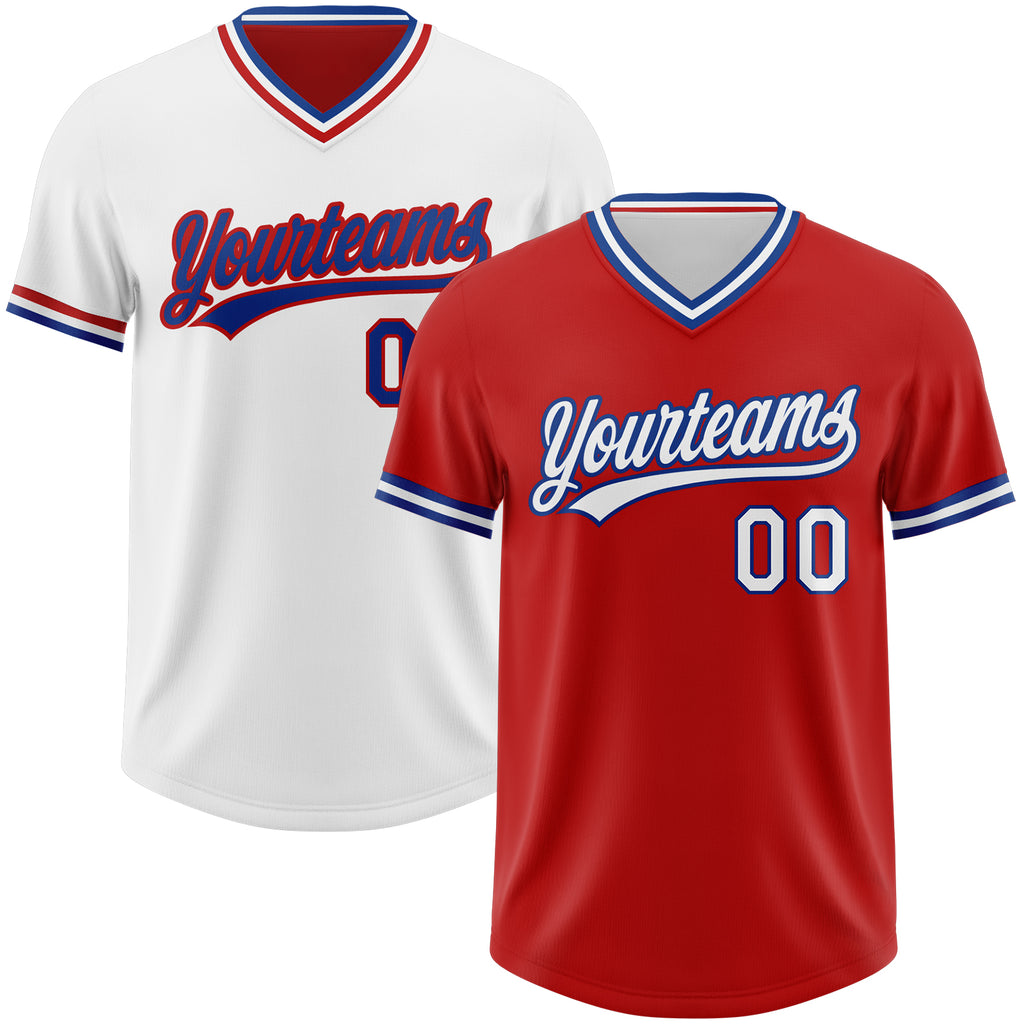 Custom Red White-Royal Reversible Pullover Baseball Jersey Shirt
