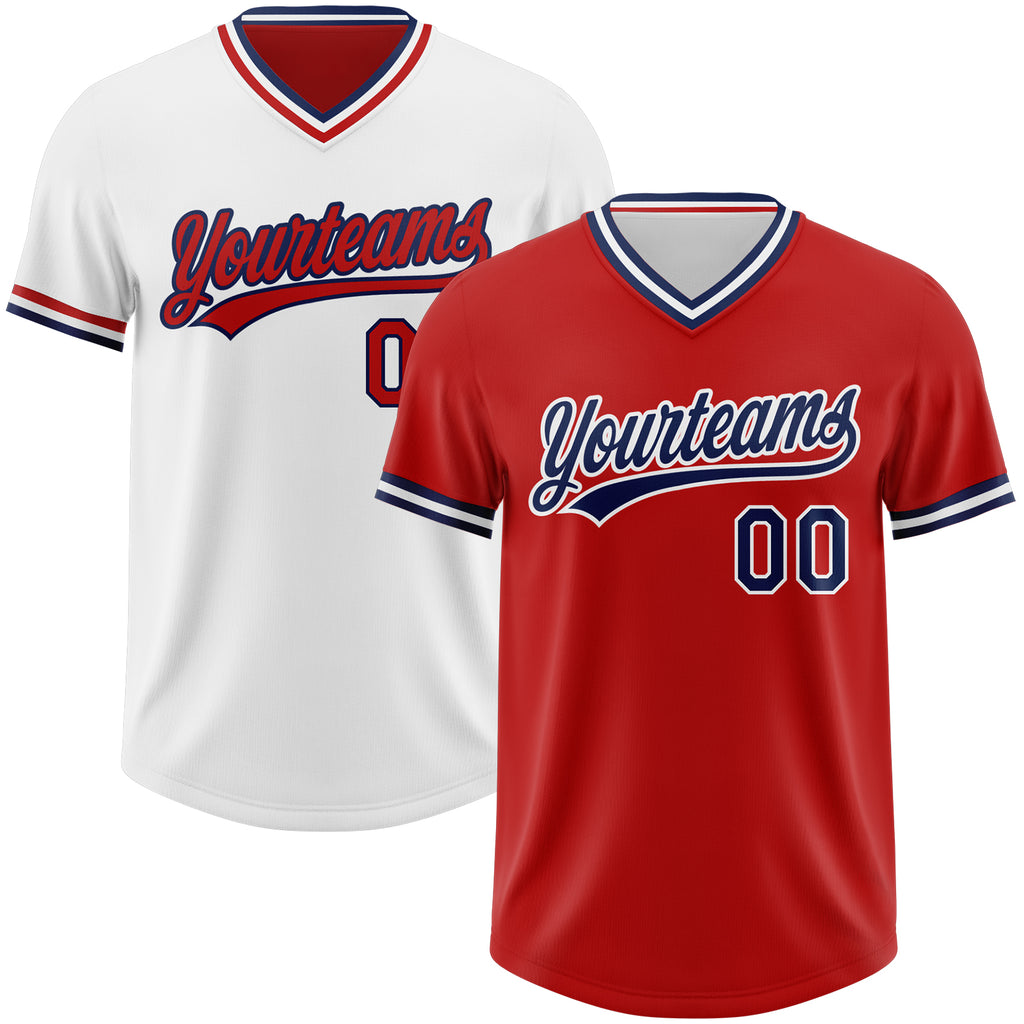 Custom Red Navy-White Reversible Pullover Baseball Jersey Shirt