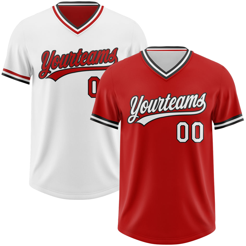 Custom Red White-Black Reversible Pullover Baseball Jersey Shirt