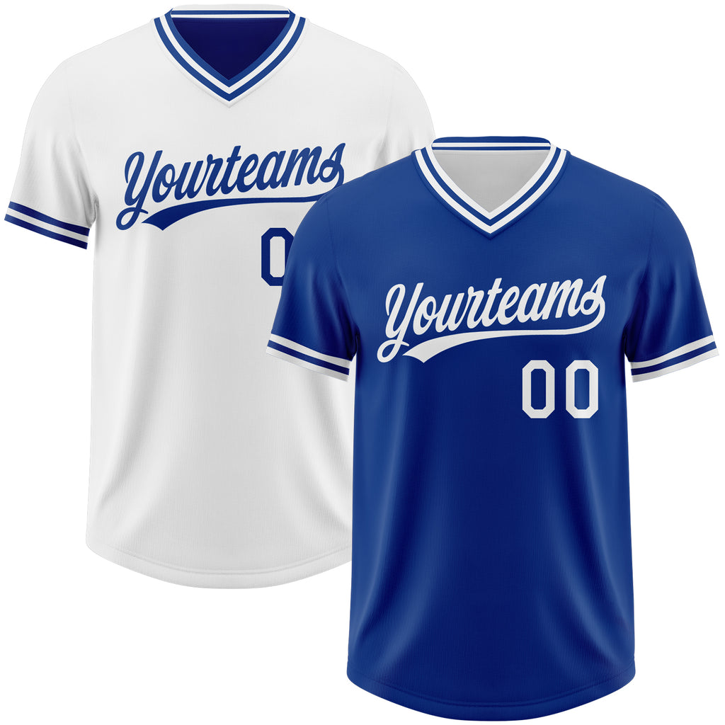Custom Royal-White Reversible Pullover Baseball Jersey Shirt