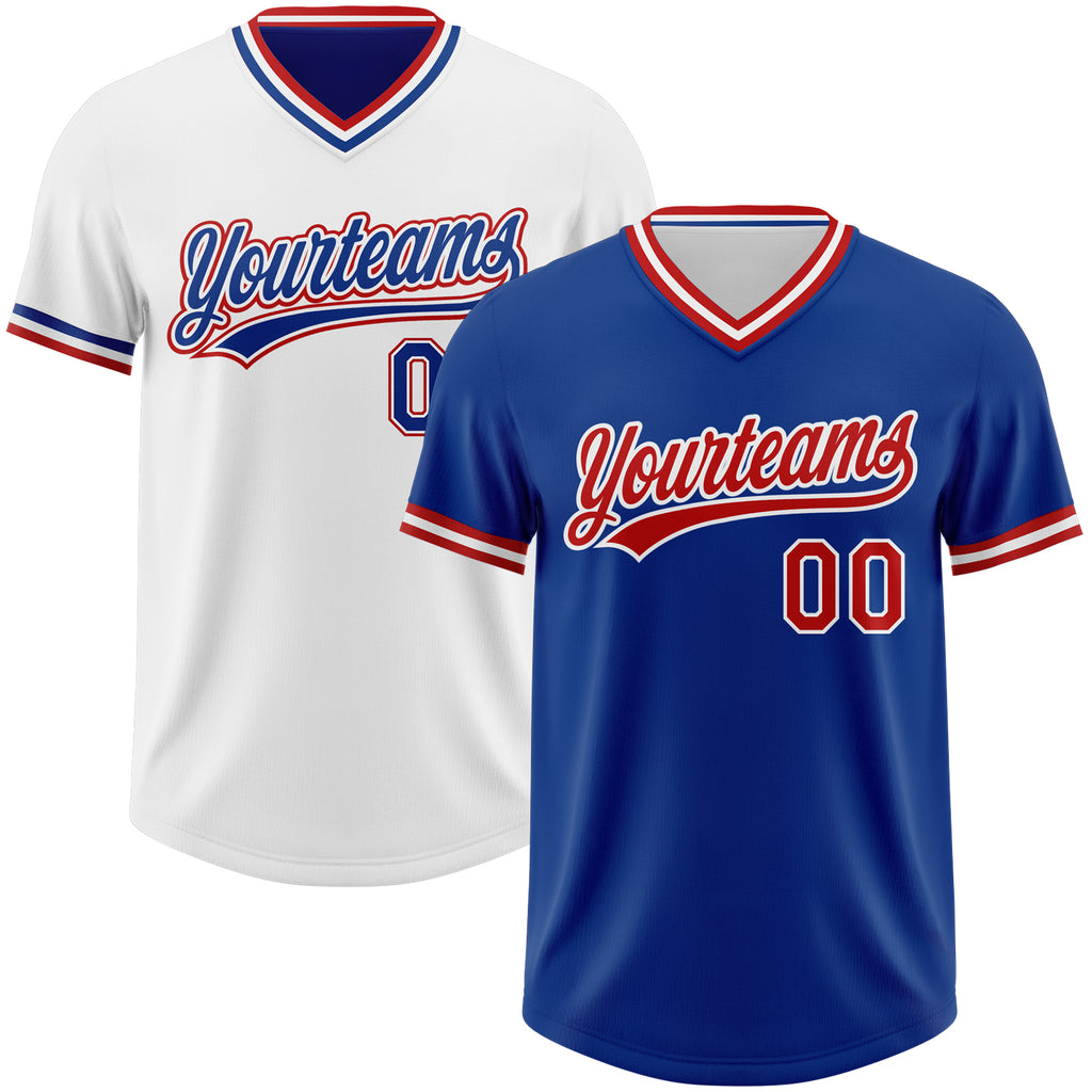 Custom Royal Red-White Reversible Pullover Baseball Jersey Shirt