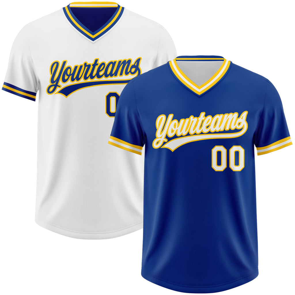 Custom Royal White-Yellow Reversible Pullover Baseball Jersey Shirt