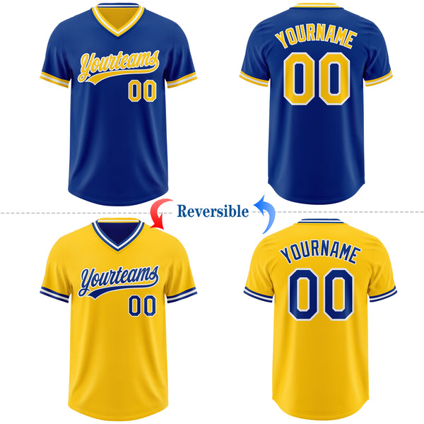 Custom Royal Yellow-White Reversible Pullover Baseball Jersey Shirt
