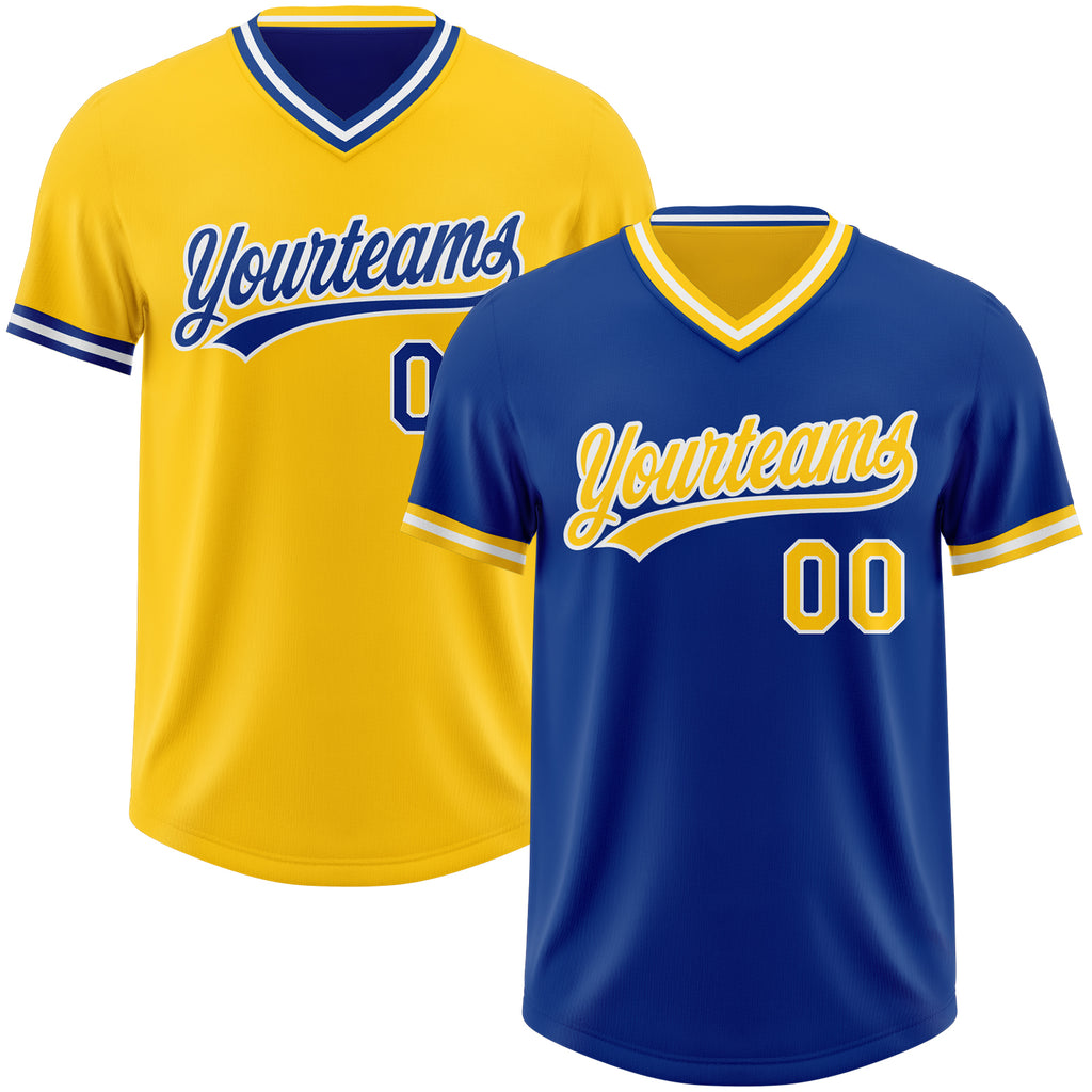 Custom Royal Yellow-White Reversible Pullover Baseball Jersey Shirt