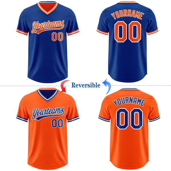 Custom Royal Orange-White Reversible Pullover Baseball Jersey Shirt