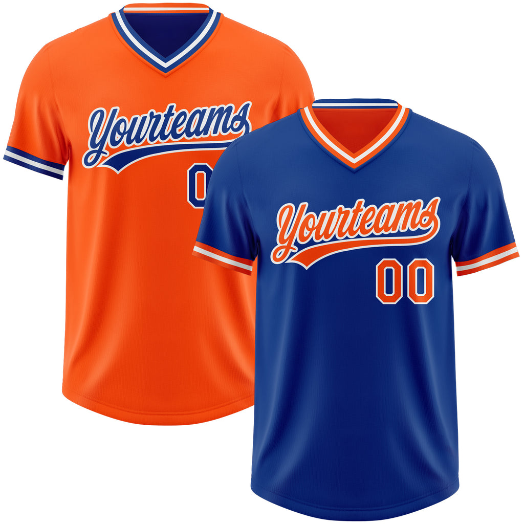 Custom Royal Orange-White Reversible Pullover Baseball Jersey Shirt