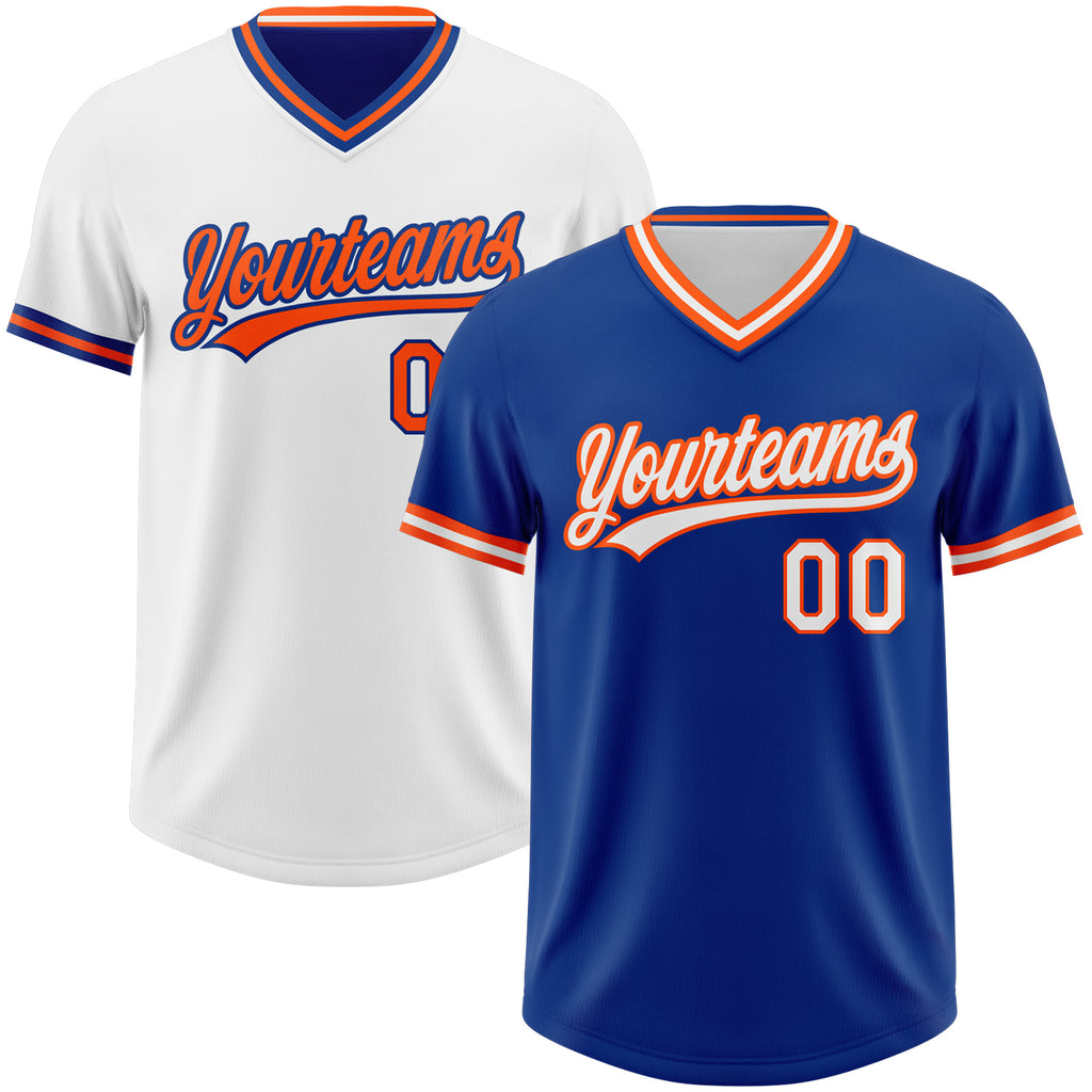 Custom Royal White-Orange Reversible Pullover Baseball Jersey Shirt