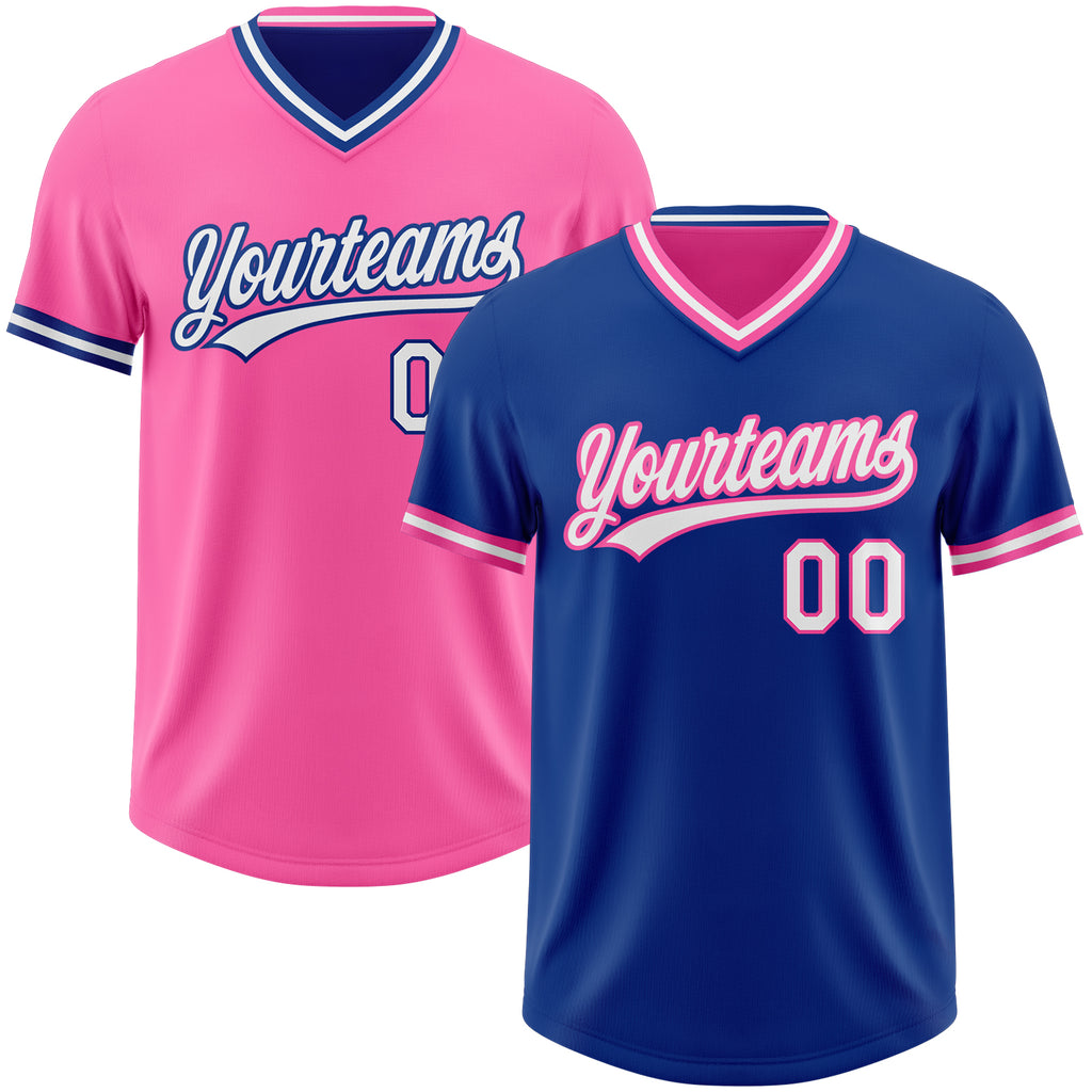 Custom Royal White-Pink Reversible Pullover Baseball Jersey Shirt
