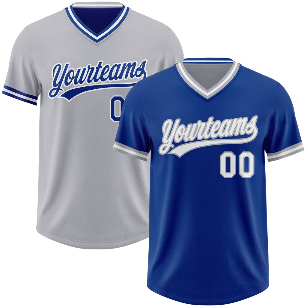 Custom Royal White-Gray Reversible Pullover Baseball Jersey Shirt