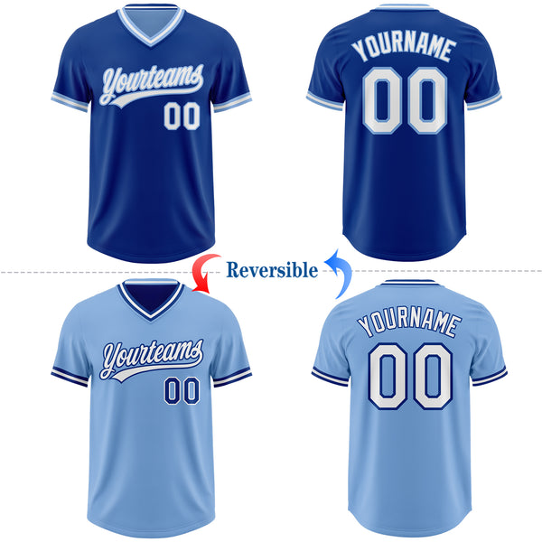 Custom Royal White-Light Blue Reversible Pullover Baseball Jersey Shirt