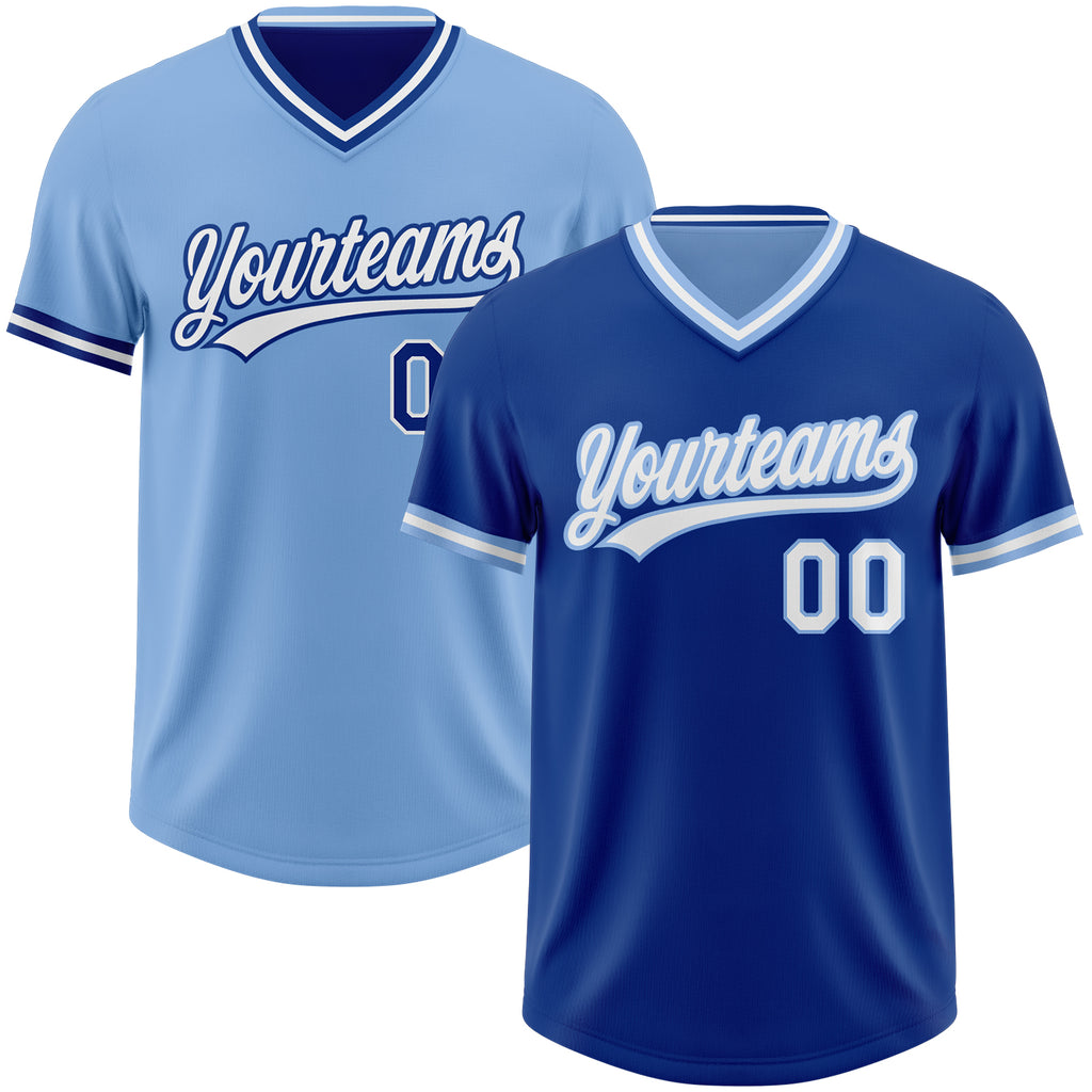 Custom Royal White-Light Blue Reversible Pullover Baseball Jersey Shirt