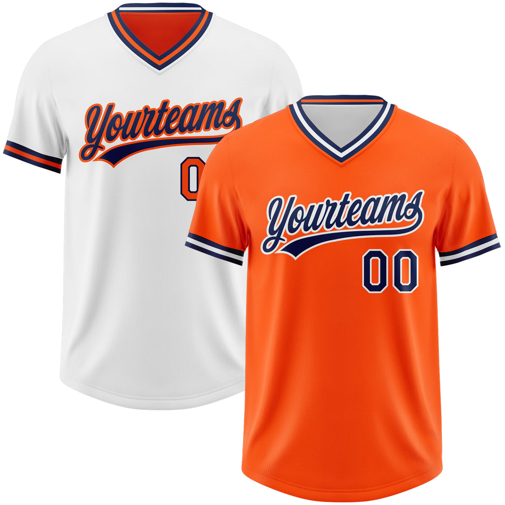 Custom Orange Navy-White Reversible Pullover Baseball Jersey Shirt