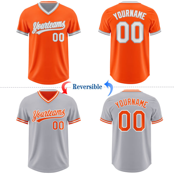 Custom Orange White-Gray Reversible Pullover Baseball Jersey Shirt
