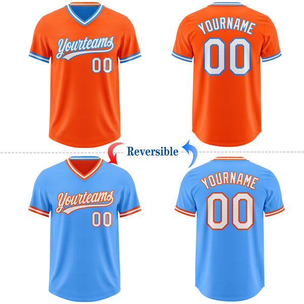 Custom Orange White-Electric Blue Reversible Pullover Baseball Jersey Shirt