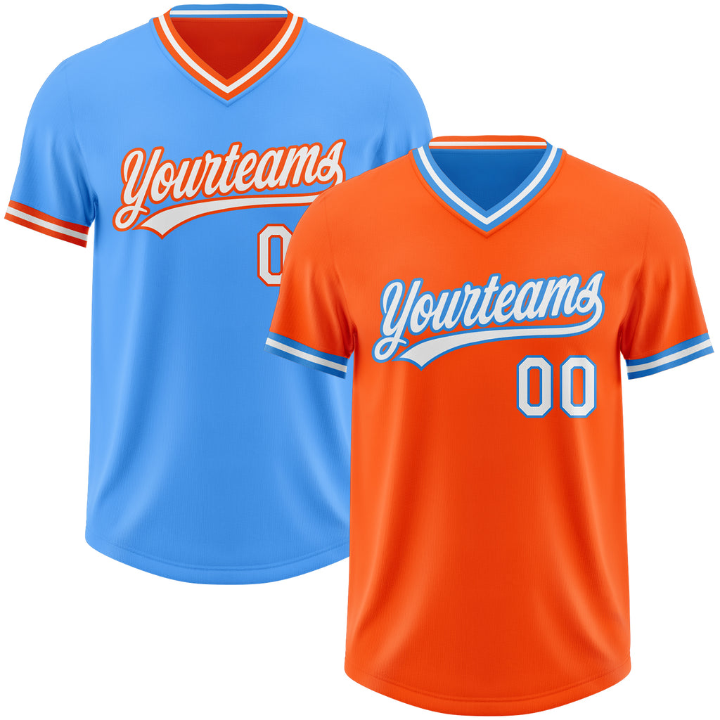 Custom Orange White-Electric Blue Reversible Pullover Baseball Jersey Shirt