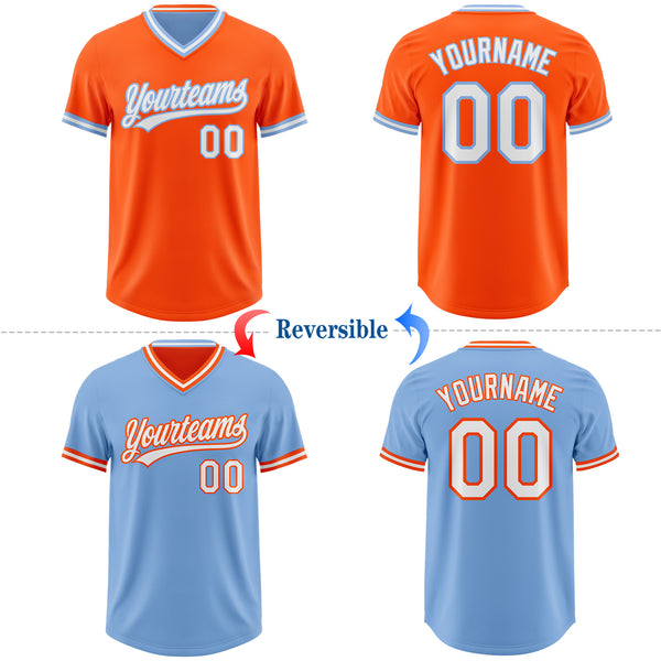 Custom Orange White-Light Blue Reversible Pullover Baseball Jersey Shirt