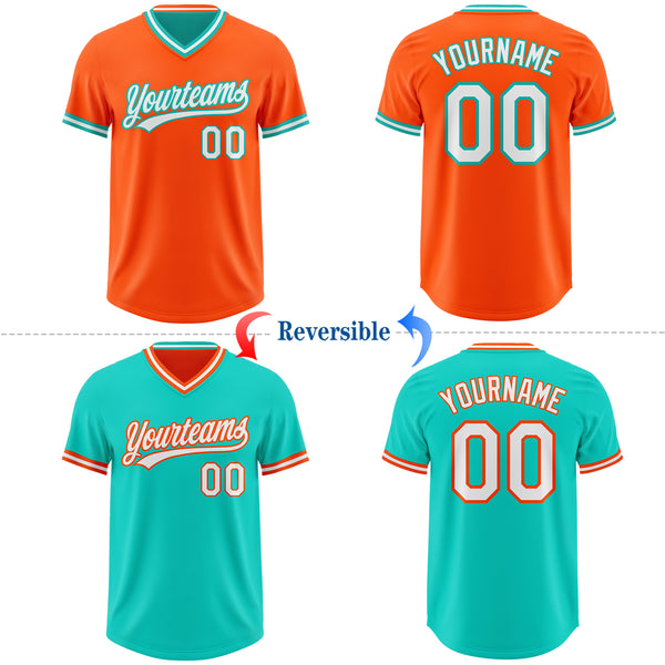 Custom Orange White-Aqua Reversible Pullover Baseball Jersey Shirt