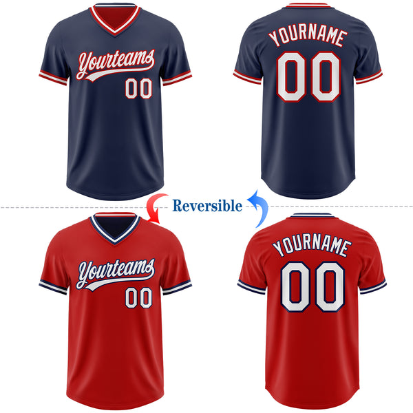 Custom Navy White-Red Reversible Pullover Baseball Jersey Shirt