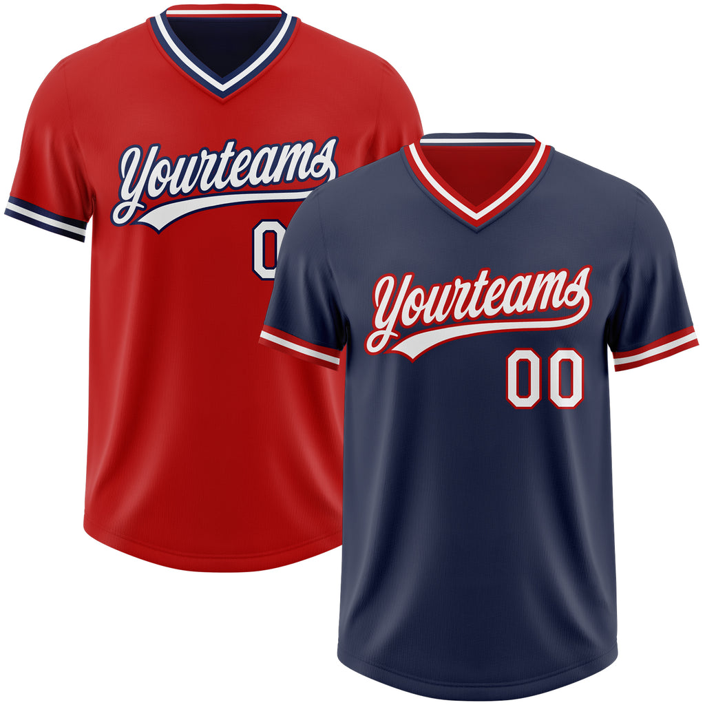 Custom Navy White-Red Reversible Pullover Baseball Jersey Shirt