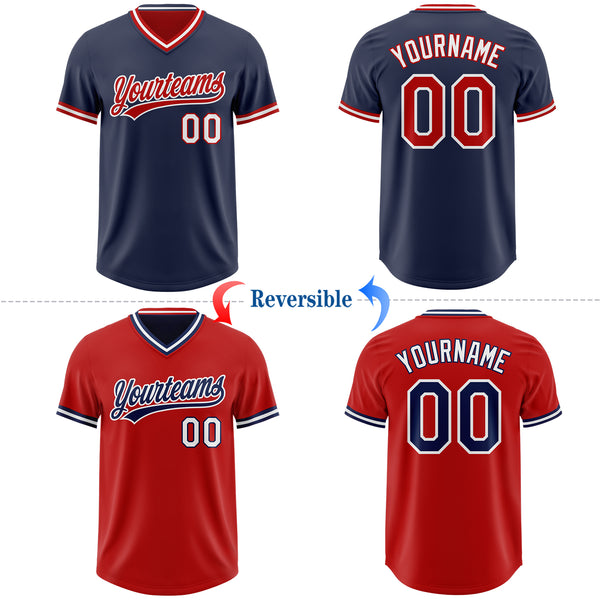 Custom Navy Red-White Reversible Pullover Baseball Jersey Shirt