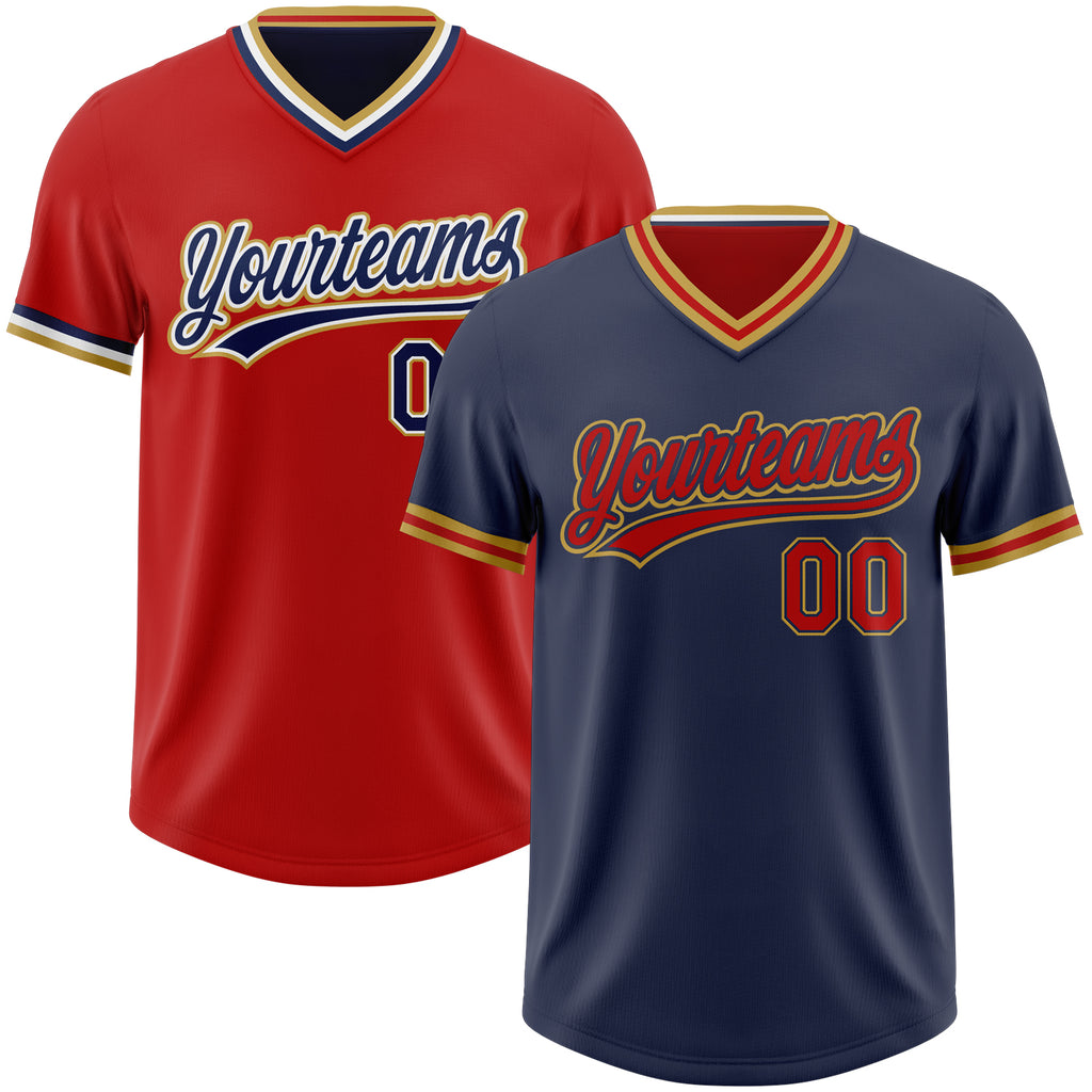 Custom Navy Red-Old Gold Reversible Pullover Baseball Jersey Shirt