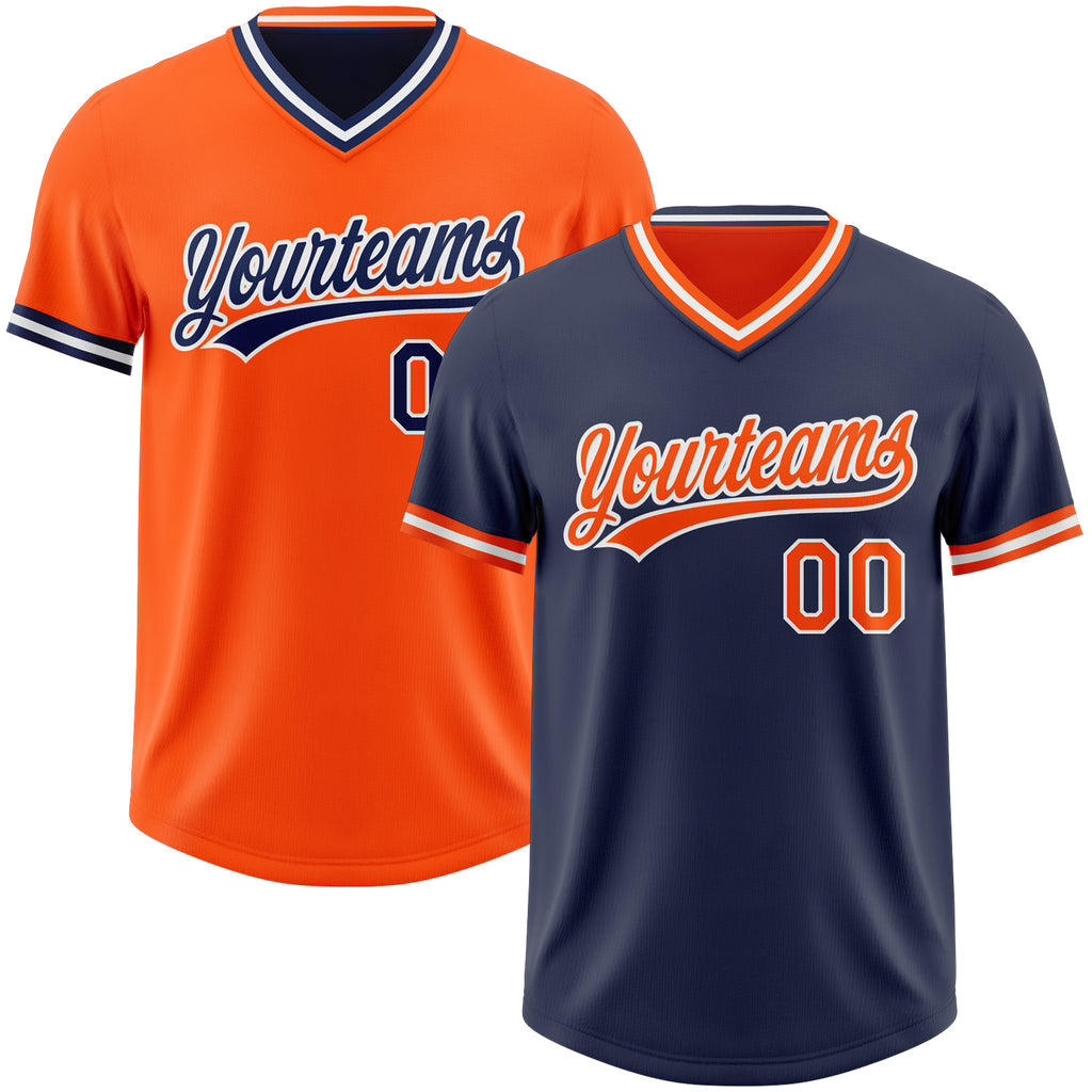 Custom Navy Orange-White Reversible Pullover Baseball Jersey Shirt