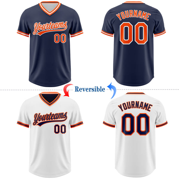 Custom Navy Orange-White Reversible Pullover Baseball Jersey Shirt