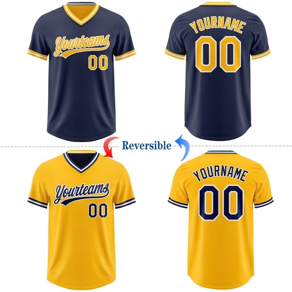 Custom Navy Gold-White Reversible Pullover Baseball Jersey Shirt
