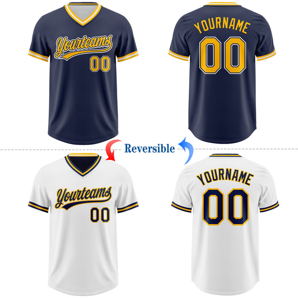 Custom Navy Gold-White Reversible Pullover Baseball Jersey Shirt