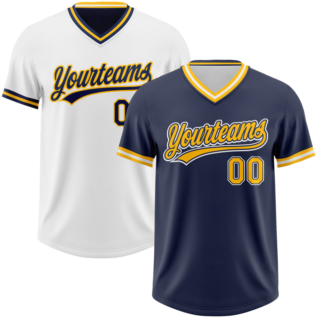 Custom Navy Gold-White Reversible Pullover Baseball Jersey Shirt