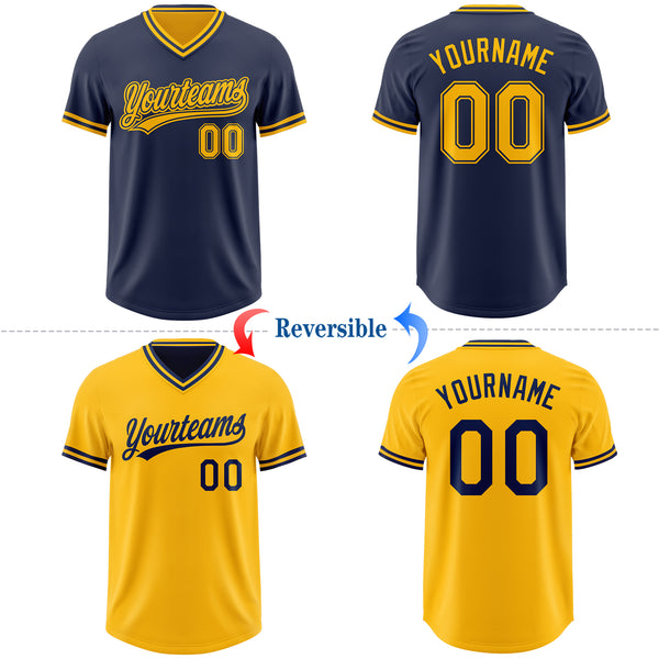 Custom Navy-Gold Reversible Pullover Baseball Jersey Shirt
