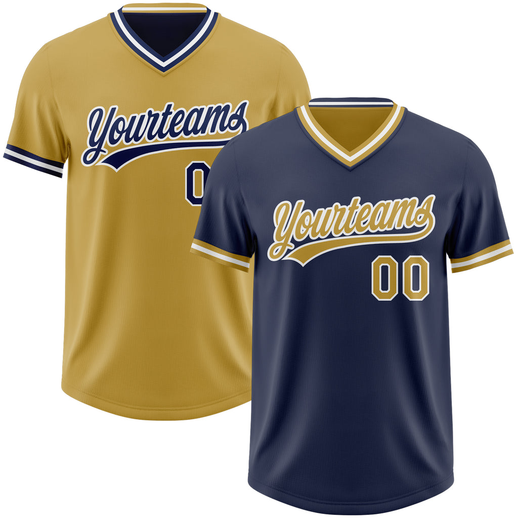 Custom Navy Old Gold-White Reversible Pullover Baseball Jersey Shirt